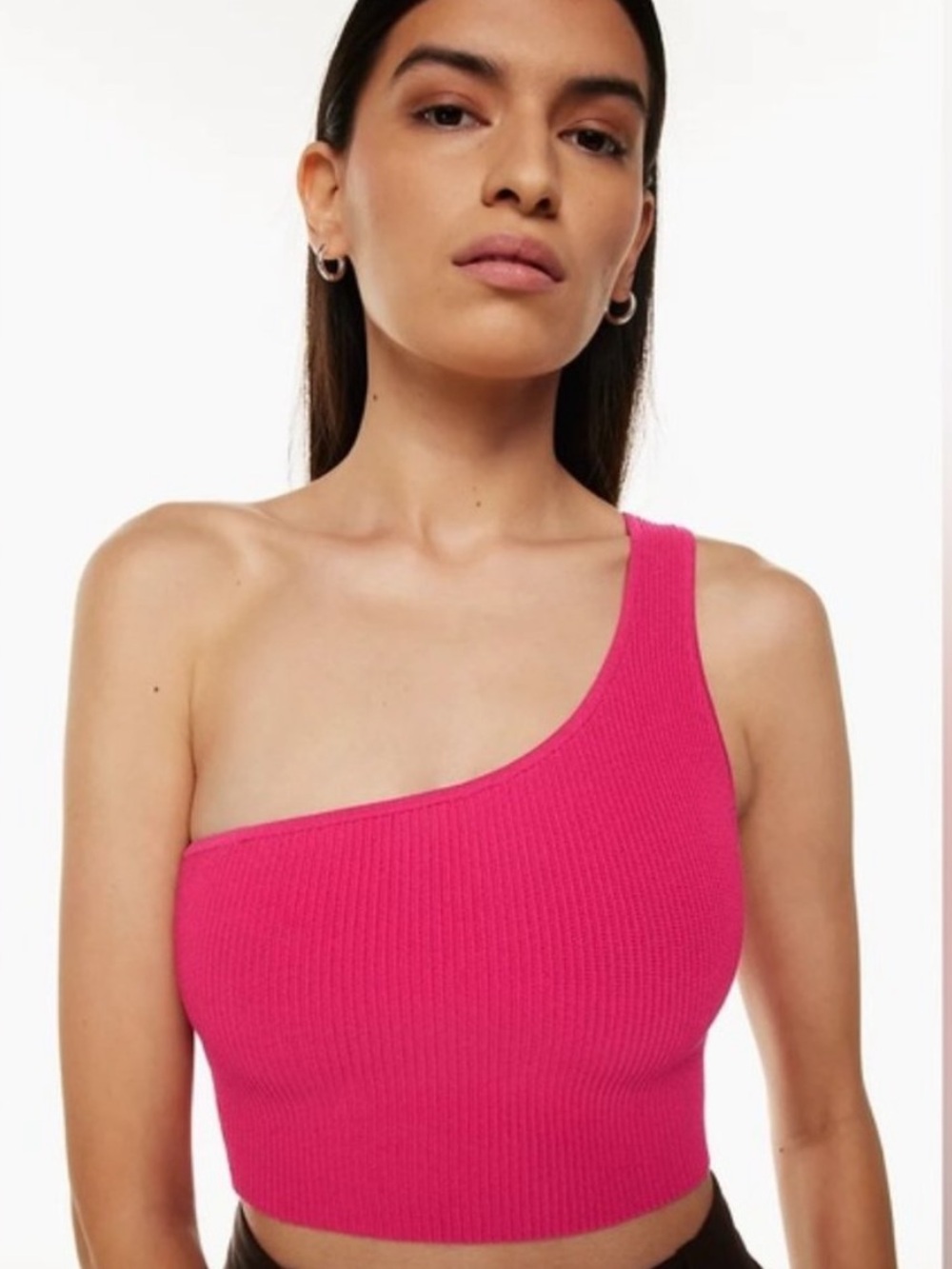 Babaton One-Shoulder Ribbed Crop Top in Fuchsia